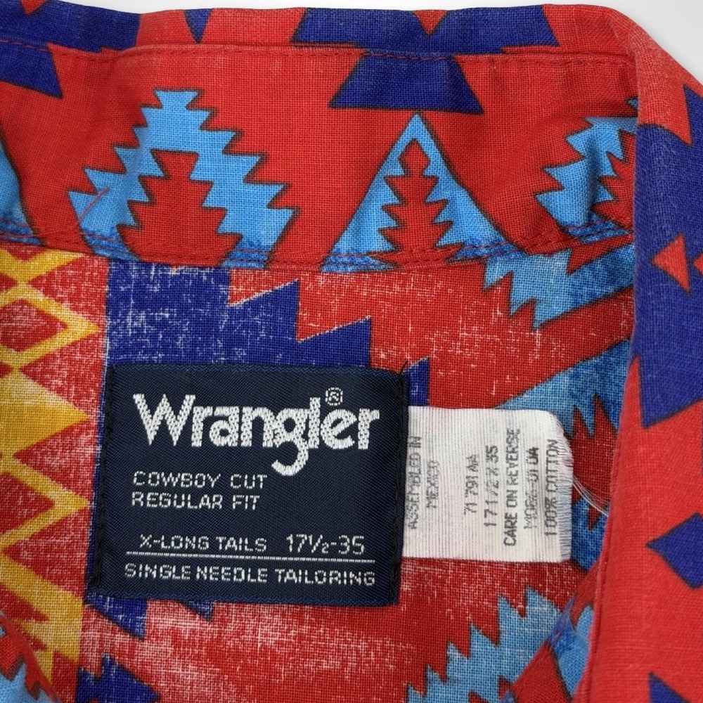 Wrangler Cowboy Cut Mens XL Aztec Western X-Long Tails Shirt - Picture 6 of 7